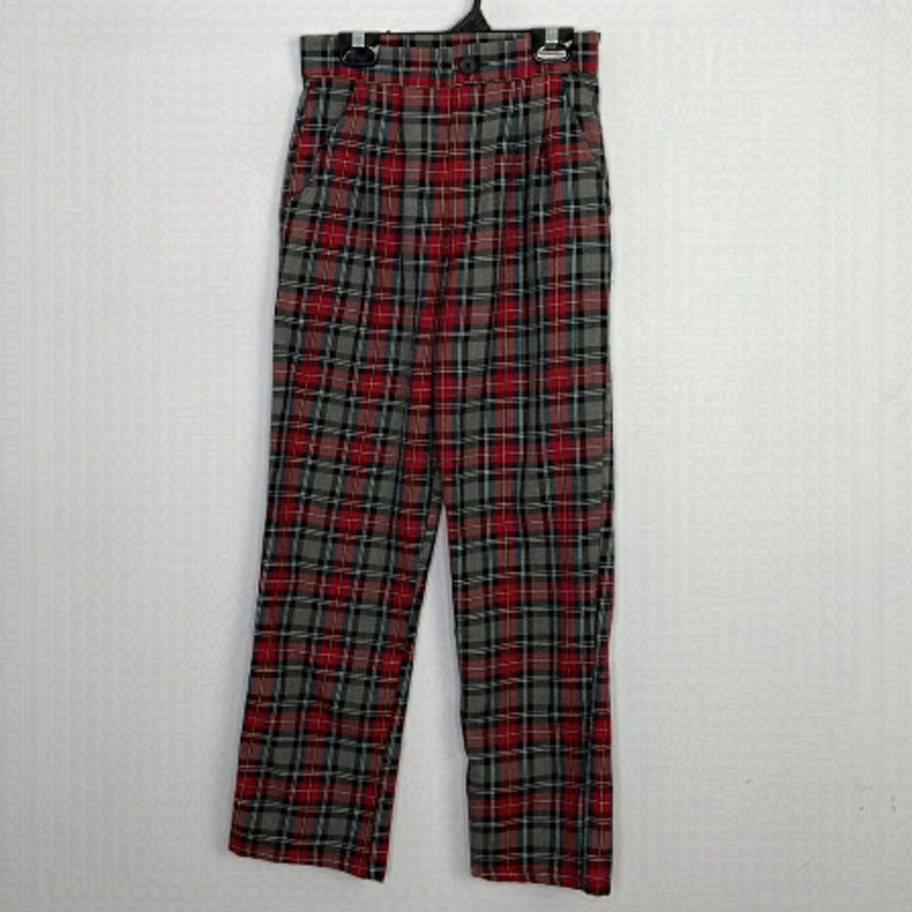 Urban Renewal linen high waisted pleats plaid pants made in USA
